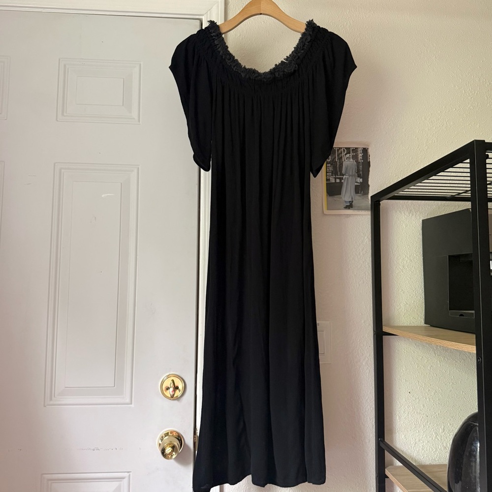 SENSI STUDIO‎ black gauze short sleeve off shoulder midi dress